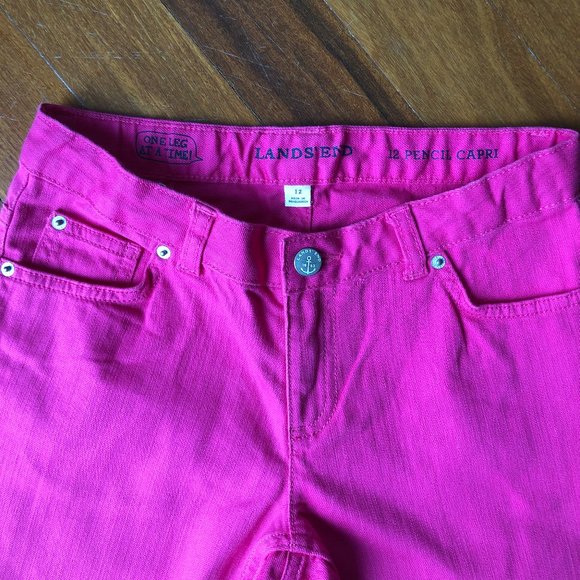 NEW Lands End Pink Denim Pencil Capri Pants Sz 12 - Picture 3 of 5